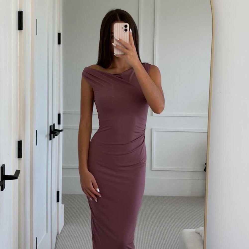 H&M Draped bodycon midi mauve dress